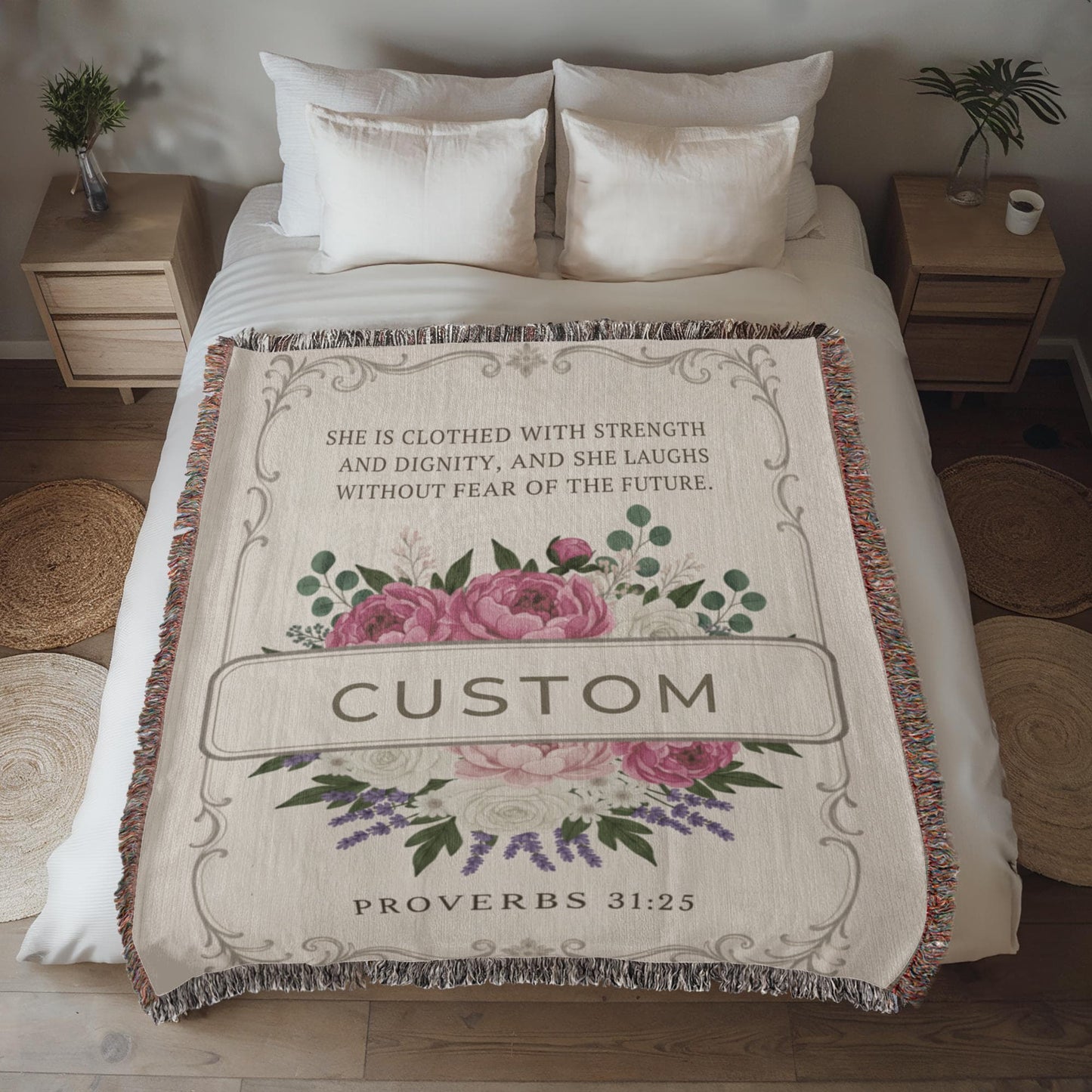 Personalized Heirloom Woven Blanket • Custom Name Woven Keepsake • 100% Cotton • Gift for Mom, Grandma, Anniversary Heirloom Woven Blanket (Portrait)