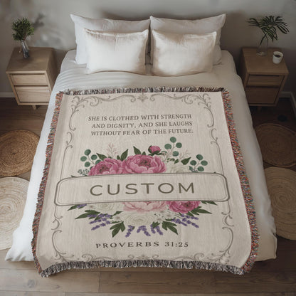 Personalized Heirloom Woven Blanket • Custom Name Woven Keepsake • 100% Cotton • Gift for Mom, Grandma, Anniversary Heirloom Woven Blanket (Portrait)