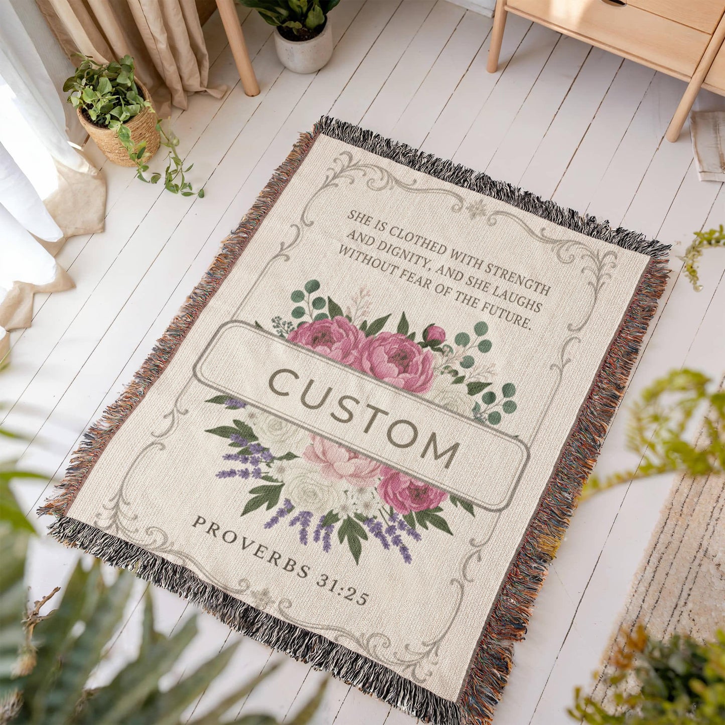 Personalized Heirloom Woven Blanket • Custom Name Woven Keepsake • 100% Cotton • Gift for Mom, Grandma, Anniversary Heirloom Woven Blanket (Portrait)