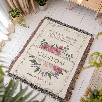 Personalized Heirloom Woven Blanket • Custom Name Woven Keepsake • 100% Cotton • Gift for Mom, Grandma, Anniversary Heirloom Woven Blanket (Portrait)