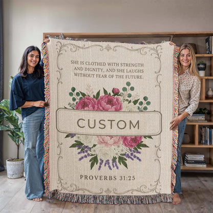 Personalized Heirloom Woven Blanket • Custom Name Woven Keepsake • 100% Cotton • Gift for Mom, Grandma, Anniversary Heirloom Woven Blanket (Portrait)