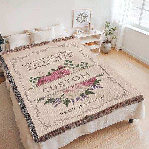 Personalized Heirloom Woven Blanket • Custom Name Woven Keepsake • 100% Cotton • Gift for Mom, Grandma, Anniversary Heirloom Woven Blanket (Portrait)