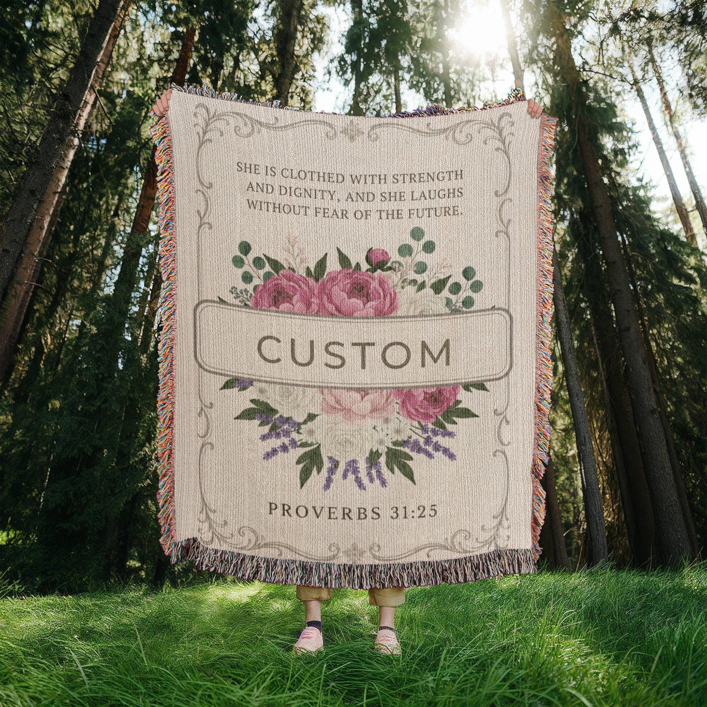 Personalized Heirloom Woven Blanket • Custom Name Woven Keepsake • 100% Cotton • Gift for Mom, Grandma, Anniversary Heirloom Woven Blanket (Portrait)