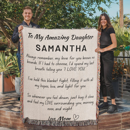 Personalized Daughter Woven Blanket – Cotton Jacquard Heirloom Throw