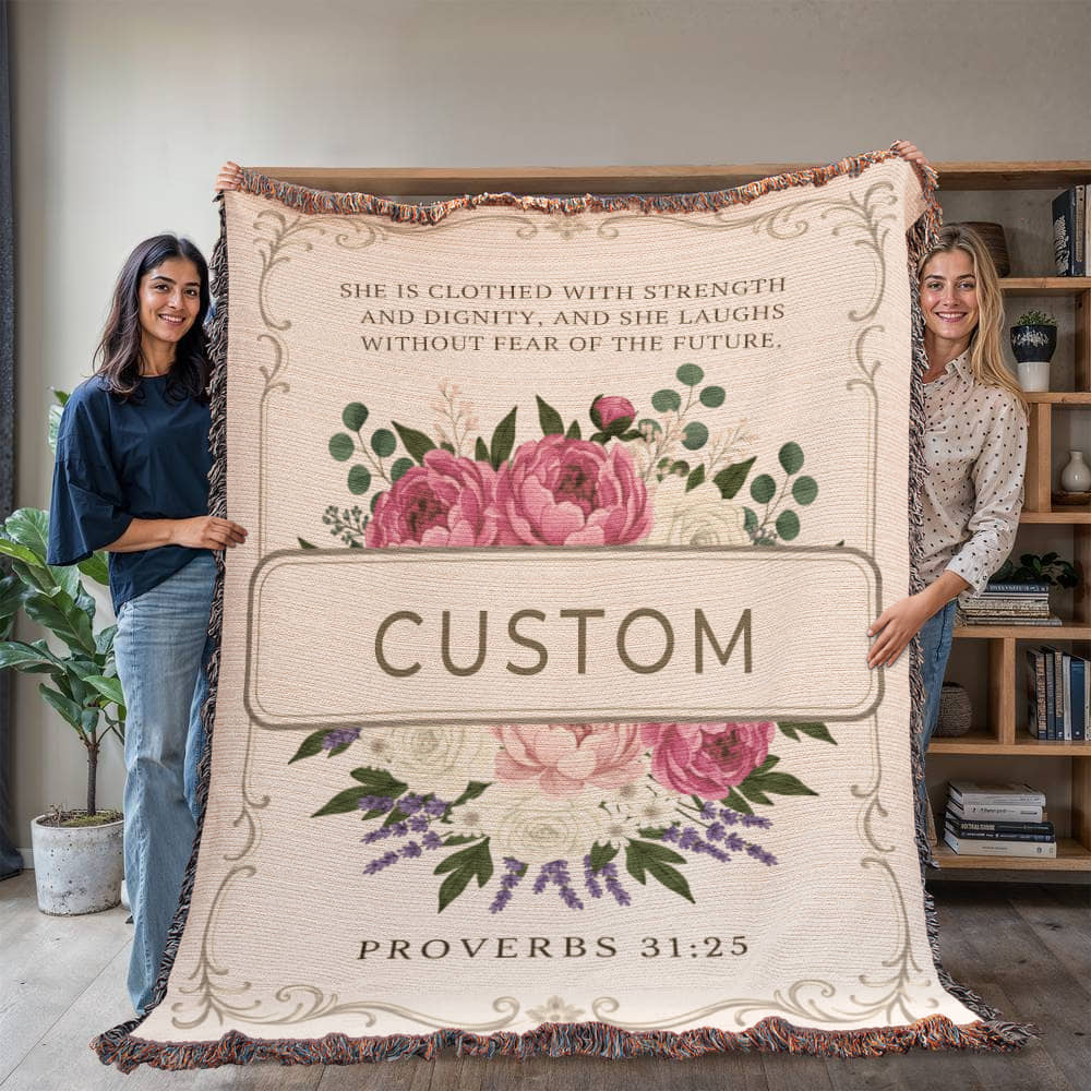 Personalized Heirloom Woven Blanket • Custom Name Woven Keepsake • 100% Cotton • Gift for Mom, Grandma, Anniversary Heirloom Woven Blanket (Portrait)