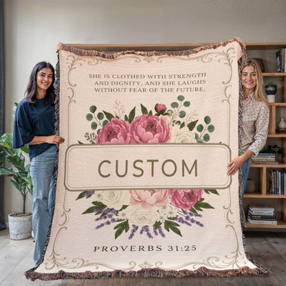 Personalized Heirloom Woven Blanket • Custom Name Woven Keepsake • 100% Cotton • Gift for Mom, Grandma, Anniversary Heirloom Woven Blanket (Portrait)