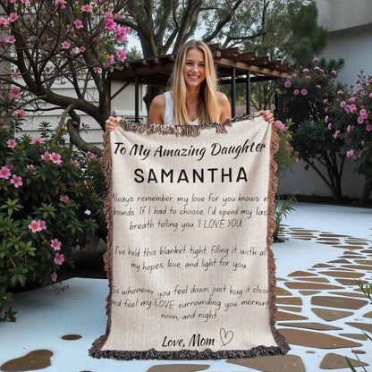 Personalized Daughter Woven Blanket – Cotton Jacquard Heirloom Throw