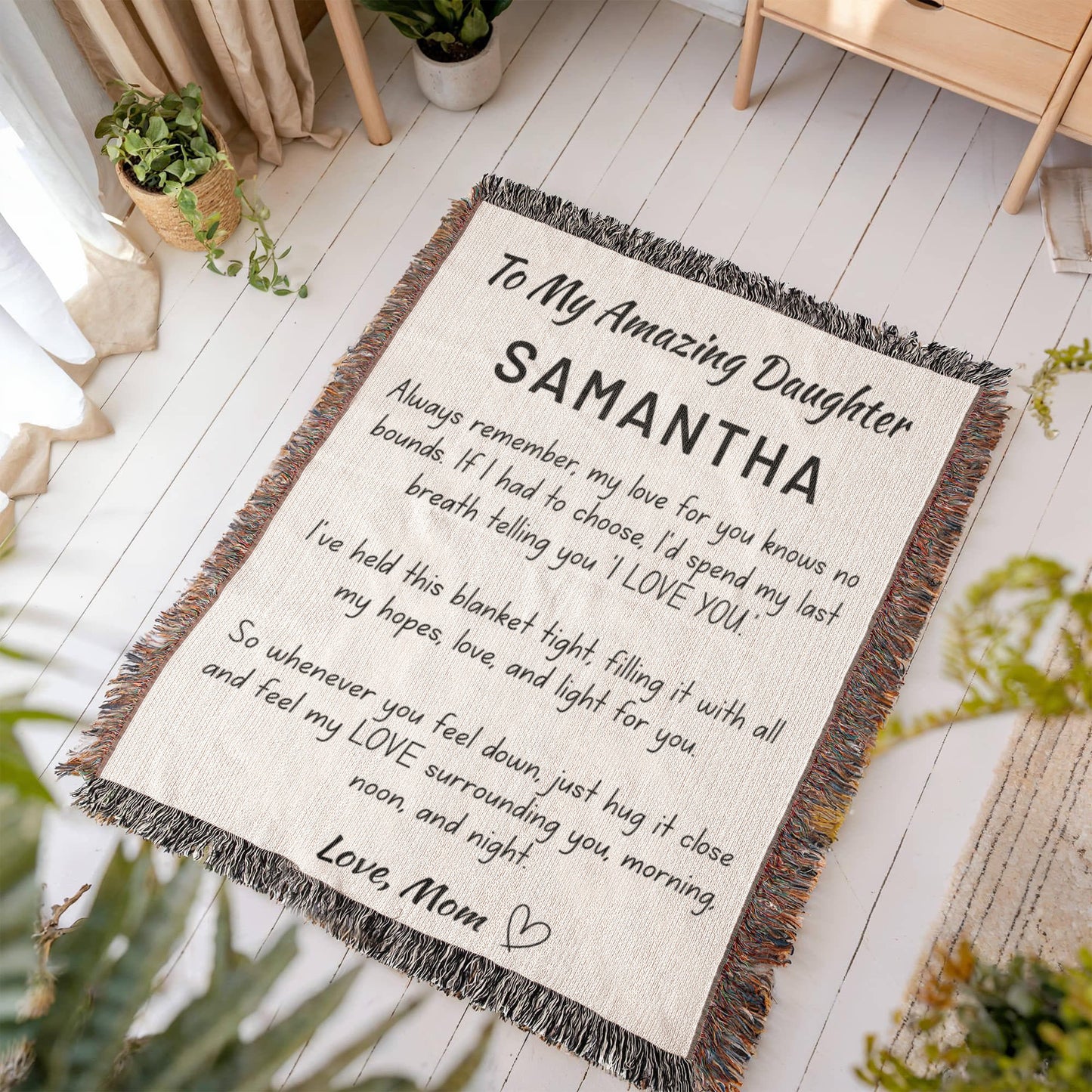 Personalized Daughter Woven Blanket – Cotton Jacquard Heirloom Throw