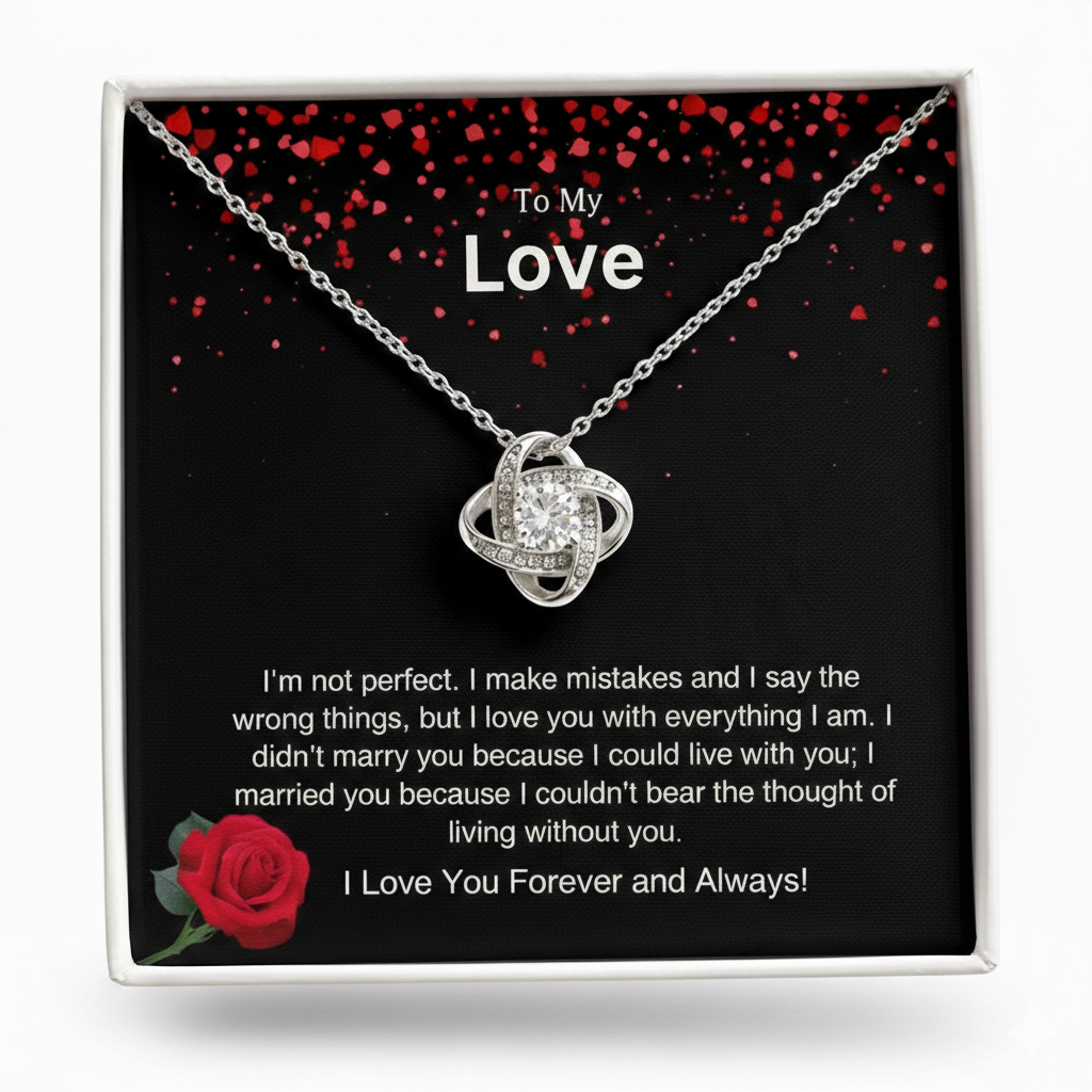 "My Love" Love Knot Necklace & Eternal Rose Gift Box - Imperfect Love & Commitment Jewelry Set