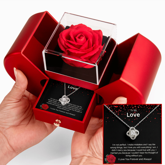 "My Love" Love Knot Necklace & Eternal Rose Gift Box - Imperfect Love & Commitment Jewelry Set