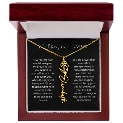 Personalized Birth Flower Name Necklace - No Rain No Flowers Edition