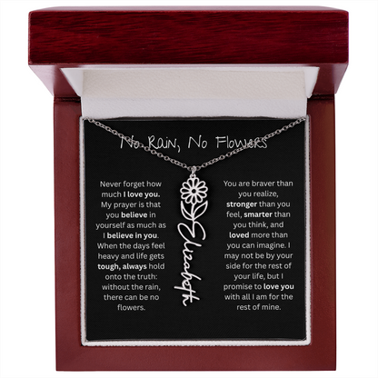 Personalized Birth Flower Name Necklace - No Rain No Flowers Edition