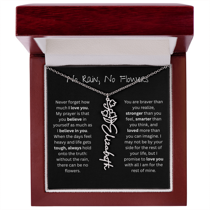 Personalized Birth Flower Name Necklace - No Rain No Flowers Edition