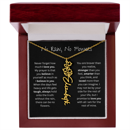 Personalized Birth Flower Name Necklace - No Rain No Flowers Edition