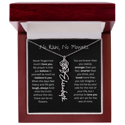 Personalized Birth Flower Name Necklace - No Rain No Flowers Edition