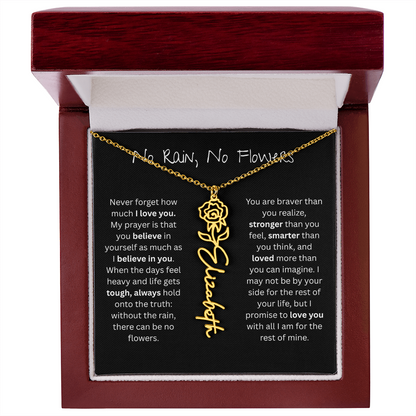 Personalized Birth Flower Name Necklace - No Rain No Flowers Edition