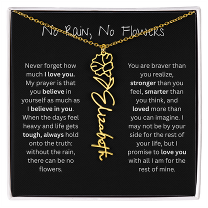 Personalized Birth Flower Name Necklace - No Rain No Flowers Edition