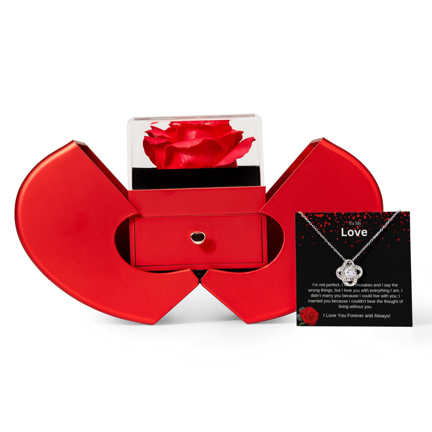 "My Love" Love Knot Necklace & Eternal Rose Gift Box - Imperfect Love & Commitment Jewelry Set