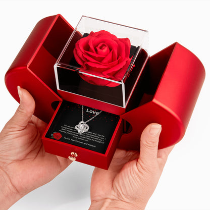"My Love" Love Knot Necklace & Eternal Rose Gift Box - Imperfect Love & Commitment Jewelry Set