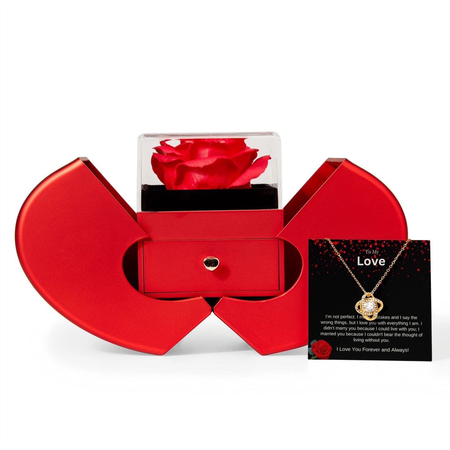 "My Love" Love Knot Necklace & Eternal Rose Gift Box - Imperfect Love & Commitment Jewelry Set
