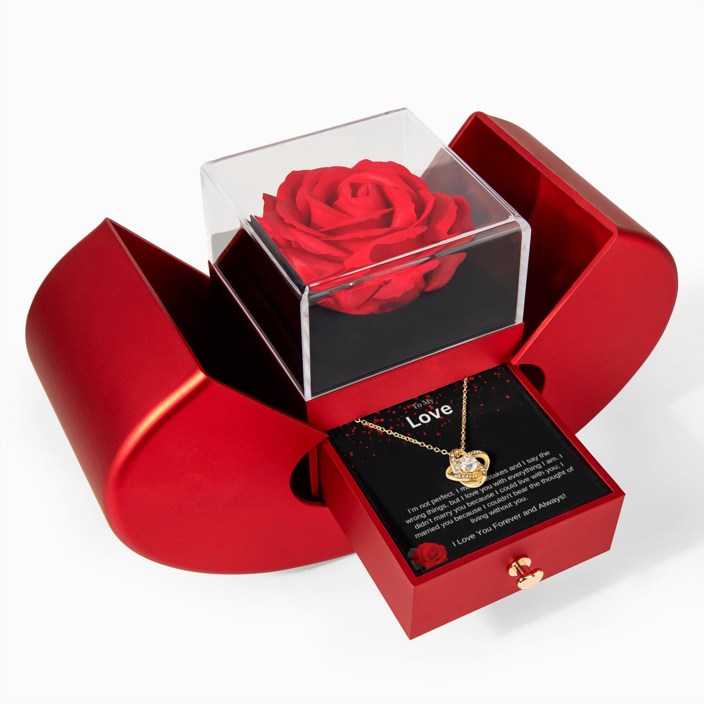 "My Love" Love Knot Necklace & Eternal Rose Gift Box - Imperfect Love & Commitment Jewelry Set