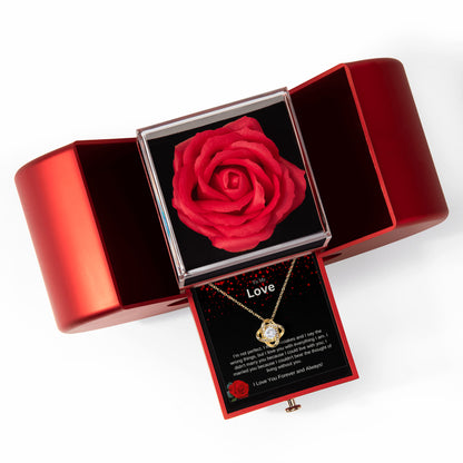 "My Love" Love Knot Necklace & Eternal Rose Gift Box - Imperfect Love & Commitment Jewelry Set