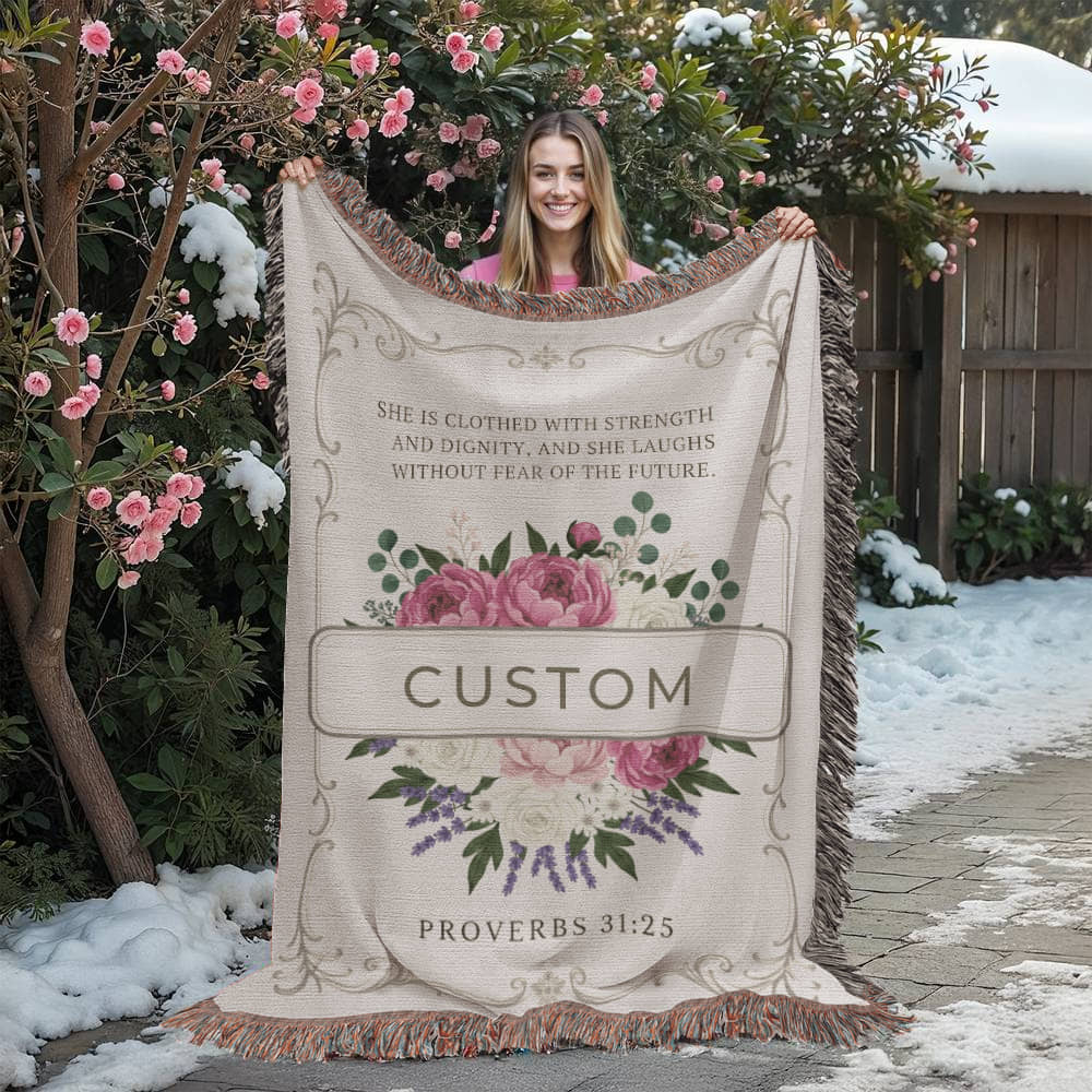 Personalized Heirloom Woven Blanket • Custom Name Woven Keepsake • 100% Cotton • Gift for Mom, Grandma, Anniversary Heirloom Woven Blanket (Portrait)