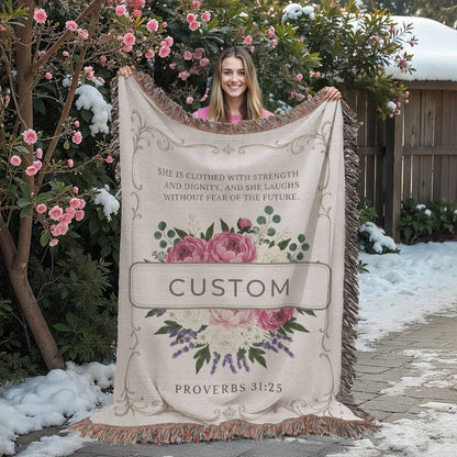 Personalized Heirloom Woven Blanket • Custom Name Woven Keepsake • 100% Cotton • Gift for Mom, Grandma, Anniversary Heirloom Woven Blanket (Portrait)