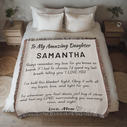 Personalized Daughter Woven Blanket – Cotton Jacquard Heirloom Throw