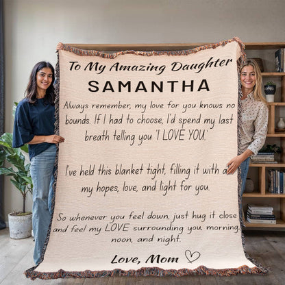 Personalized Daughter Woven Blanket – Cotton Jacquard Heirloom Throw